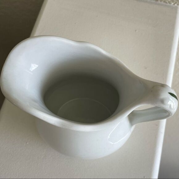 Vintage Albert Pick Co. Vitrified Cream Pitcher or Vase with Green Trim - Picture 2 of 12